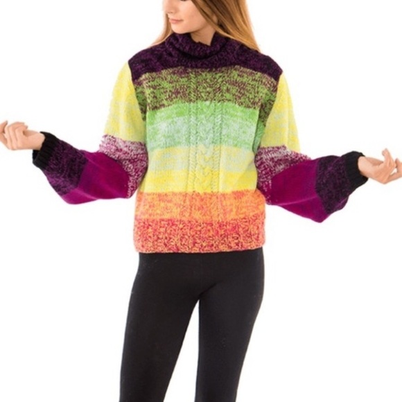 RARE 100% Cashmere Spencer Vladimir Multi-Color Hand-knit Turtleneck Sweater M/L - Picture 16 of 16